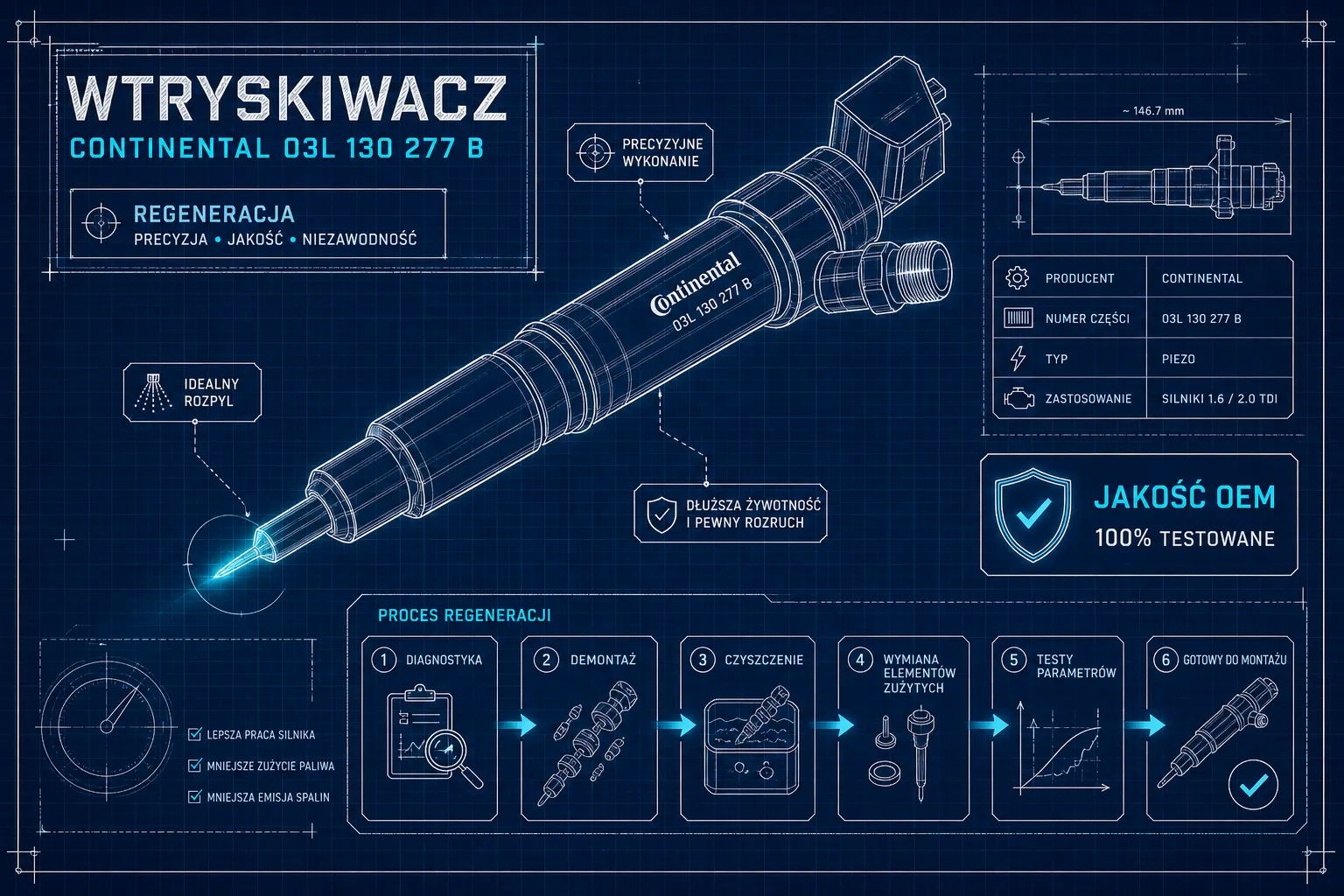 Regeneracja Wtryskiwacza Continental 03L 130 277 B